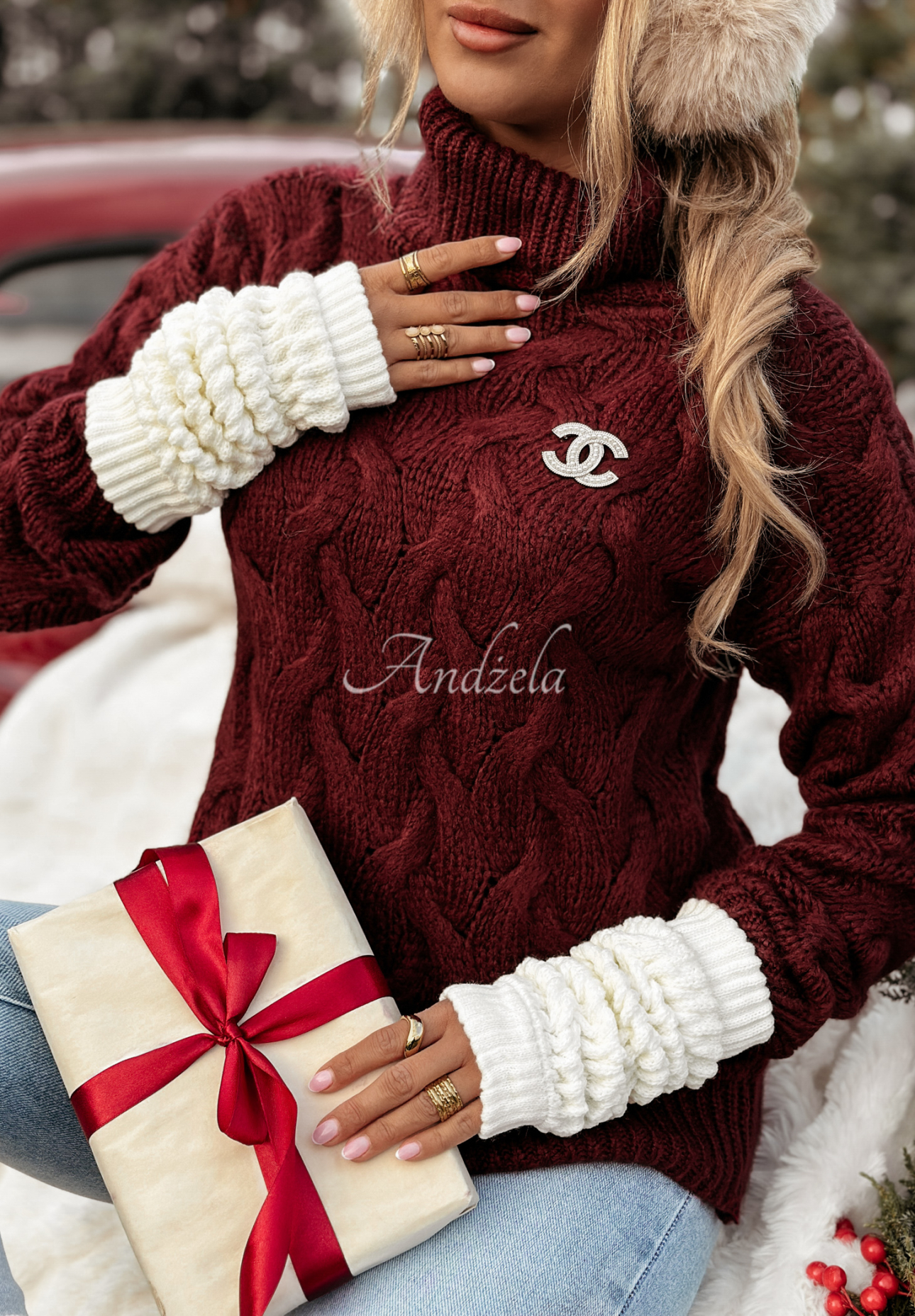 Pulover împletit decorativ Zea cu guler