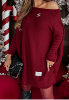 Dzianinowy Pulover Rochie oversize California burgundowy