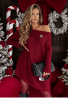 Dzianinowy Pulover Rochie oversize California burgundowy