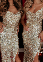 Cekinowa Rochie maxi na ramiączkach Diva Of The Night auriu