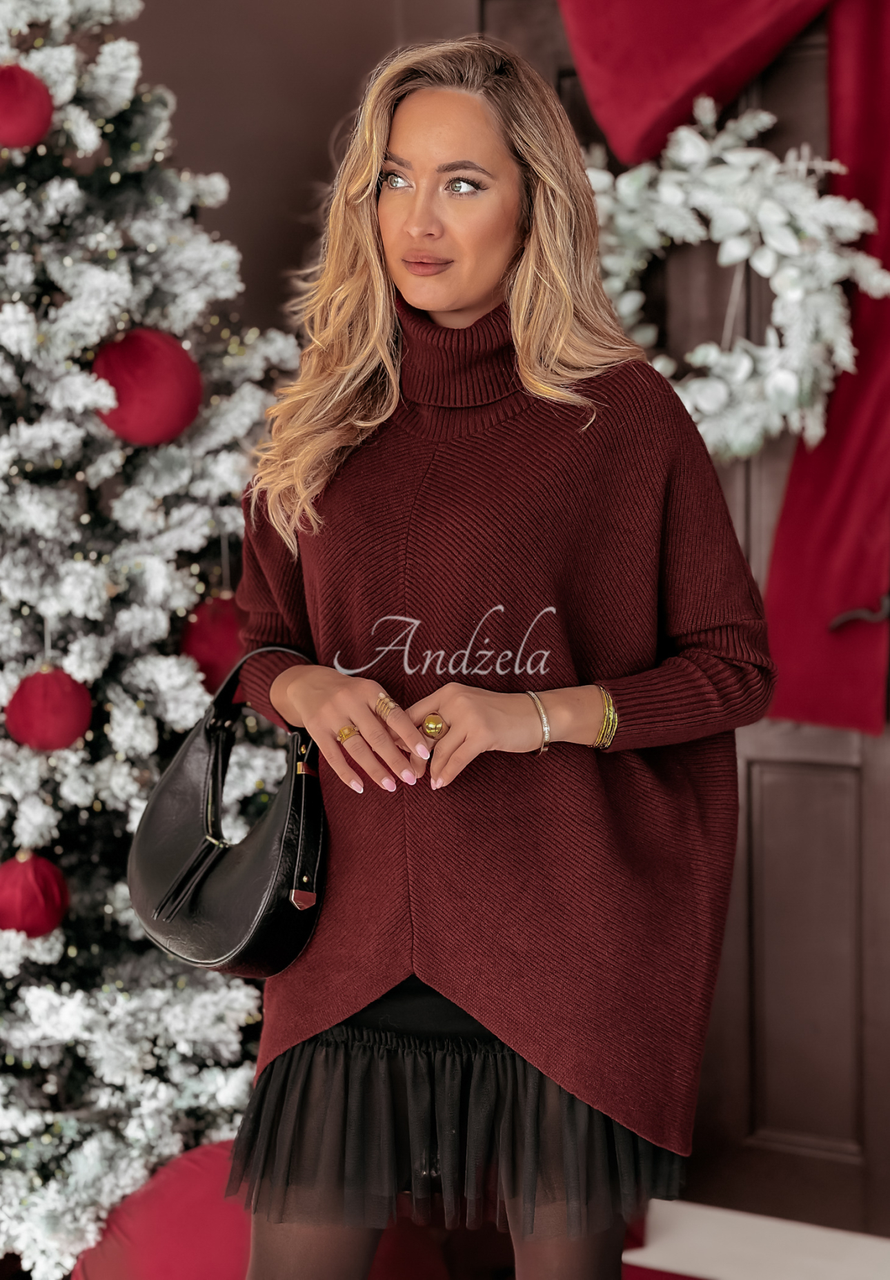 Pulover oversize cu guler Winter Hue