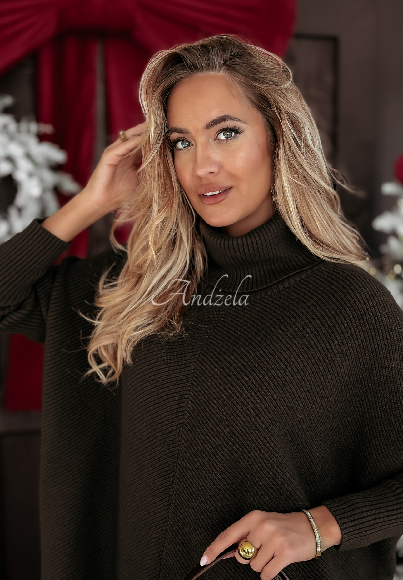 Pulover oversize cu guler Winter Hue