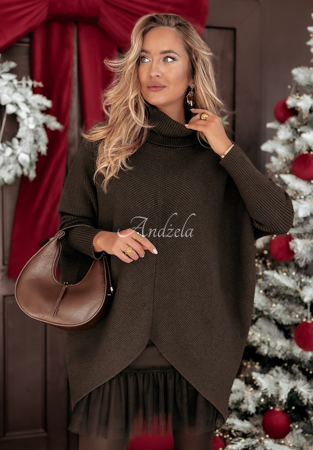 Pulover oversize cu guler Winter Hue