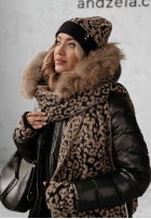 Compleu Căciulă, szalik, Mănuși 3in1 cu model tip panteră Wild Winter mokka