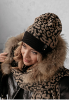 Compleu Căciulă, szalik, Mănuși 3in1 cu model tip panteră Wild Winter mokka