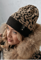 Compleu Căciulă, szalik, Mănuși 3in1 cu model tip panteră Wild Winter mokka