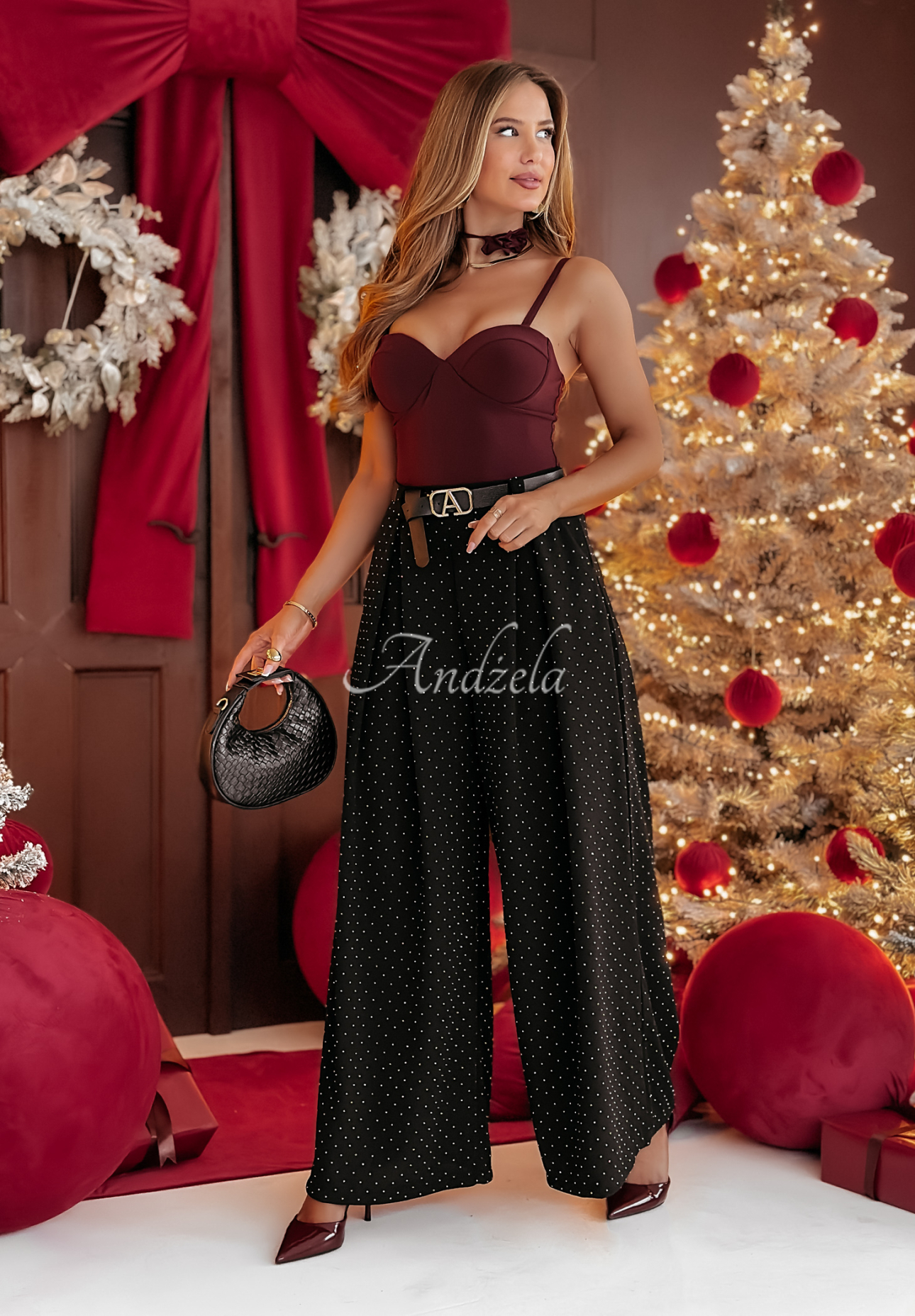 Pantaloni wide leg Victory Drive cu cristale