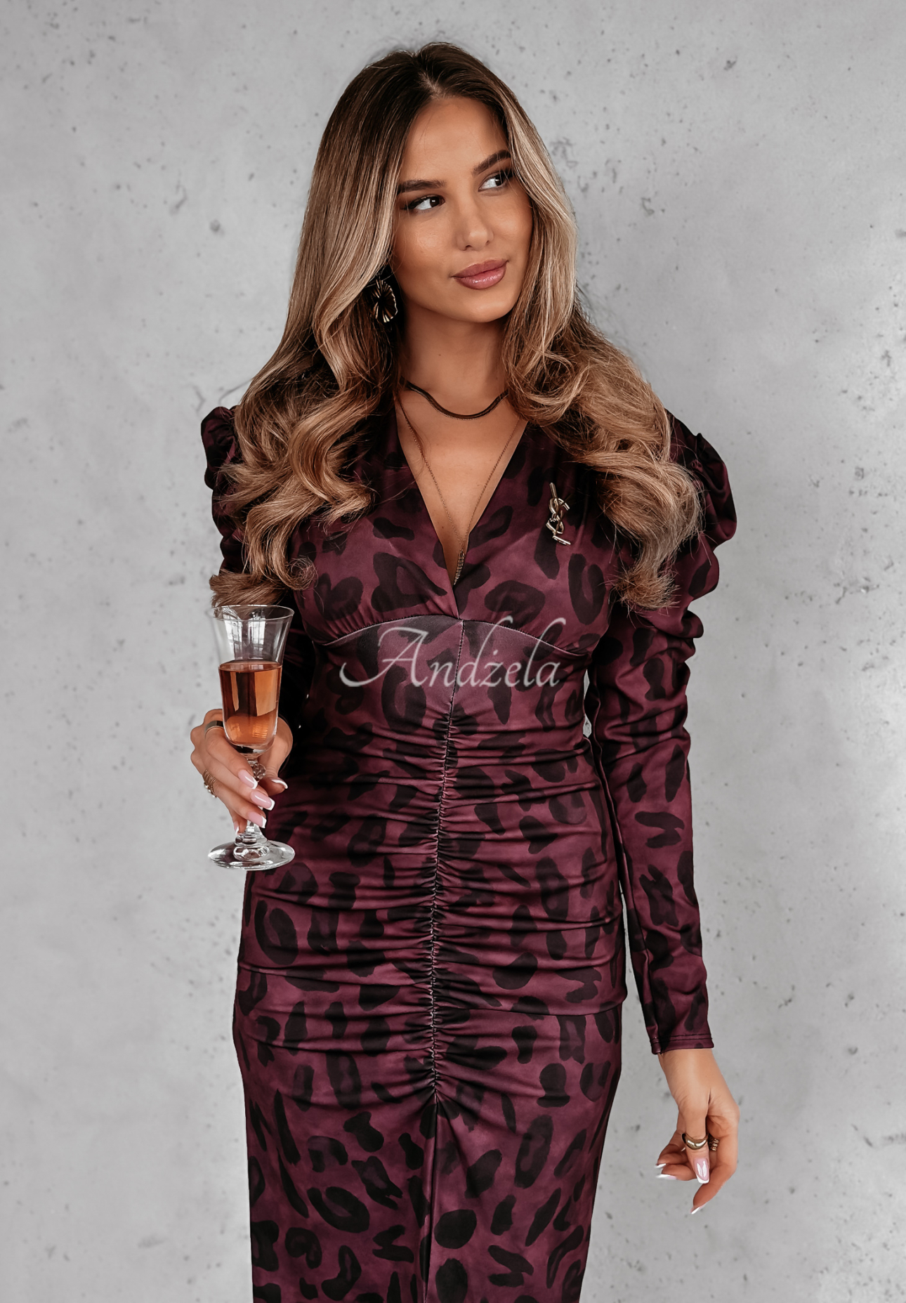 Rochie cu pliuri Our Anniversary cu imprimeu leopard