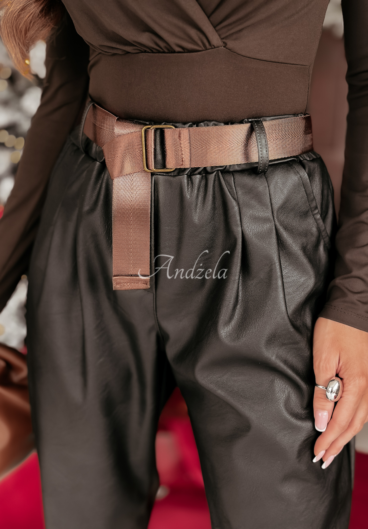 Pantaloni din piele Never Truly Lost cu curea