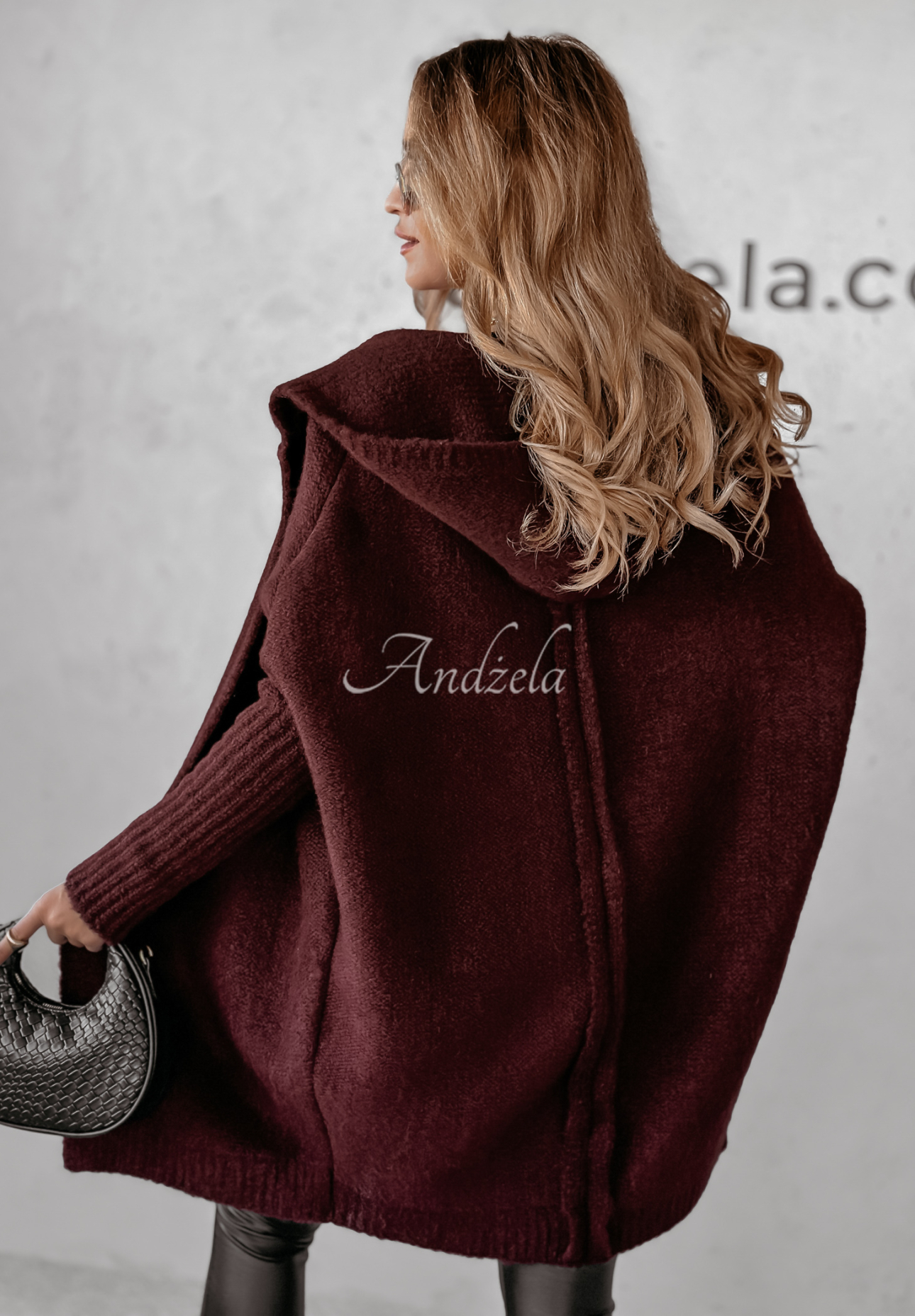Cardigan lung oversize cu glugă, cu lână Montevista