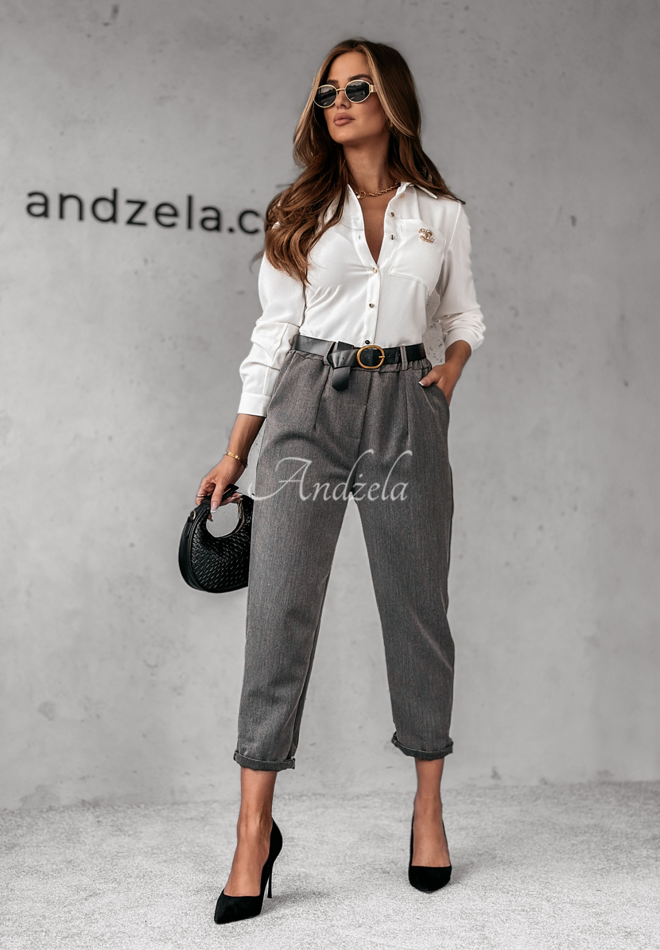 Pantaloni din material Can Achieve cu curea