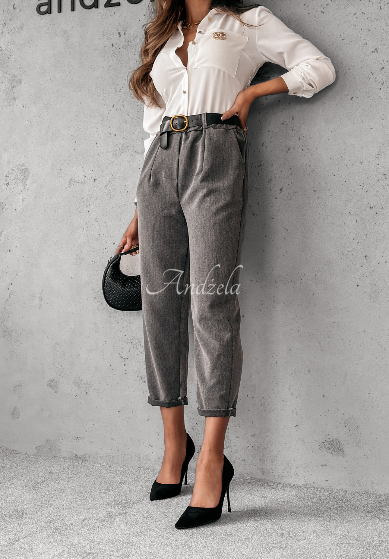 Pantaloni din material Can Achieve cu curea