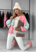 Krótki Cardigan oversize Color Burst niebiesko-roz