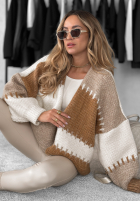 Krótki Cardigan oversize Seriously Pretty beżowo-camel