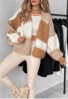 Krótki Cardigan oversize Seriously Pretty beżowo-camel