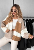 Krótki Cardigan oversize Seriously Pretty beżowo-camel