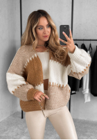 Krótki Cardigan oversize Seriously Pretty beżowo-camel