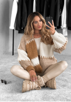 Krótki Cardigan oversize Seriously Pretty beżowo-camel