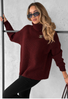 Pulover oversize z golfem Fuller burgundowy