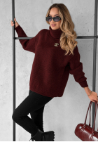 Pulover oversize z golfem Fuller burgundowy