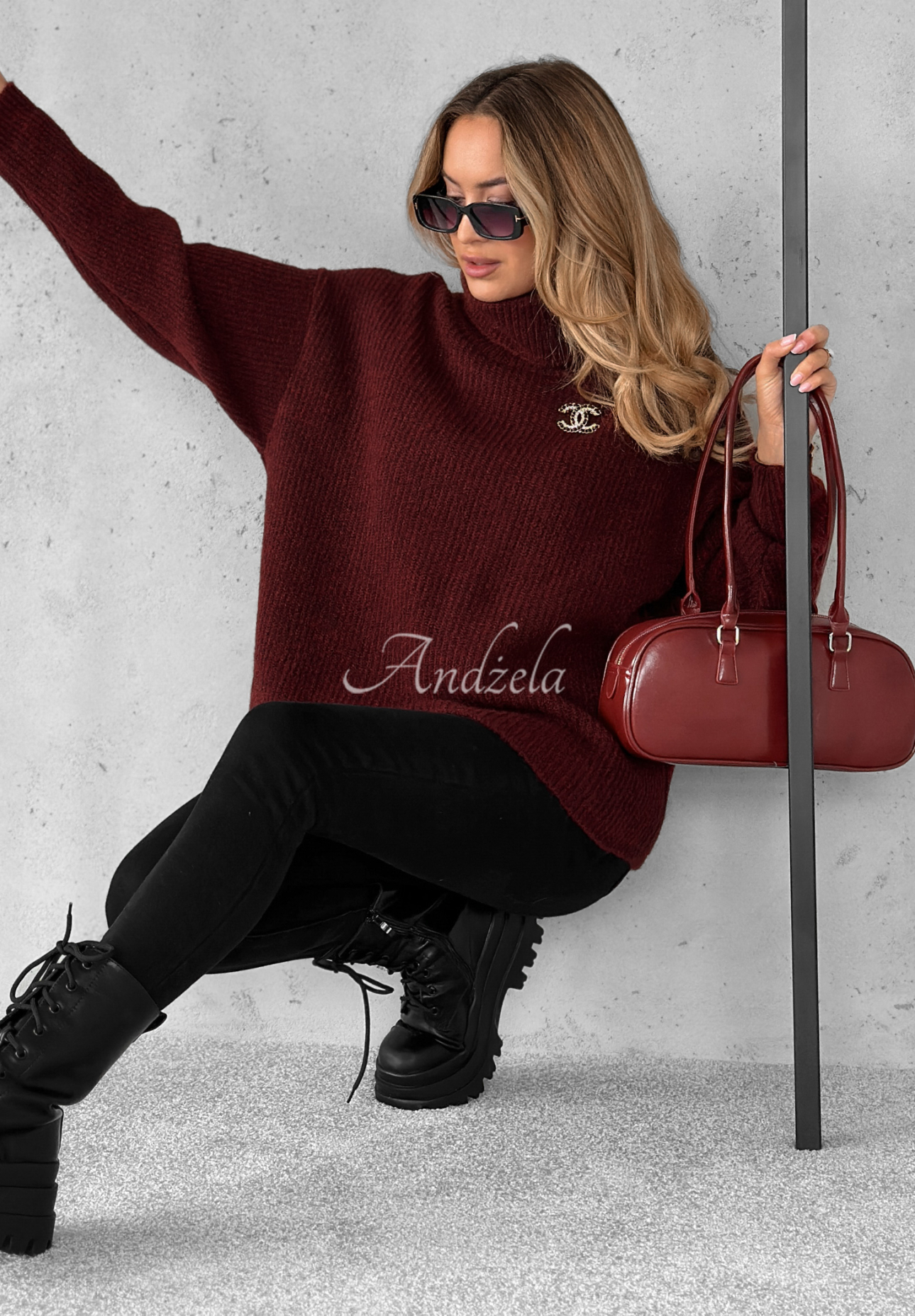 Pulover oversize cu guler rol Fuller