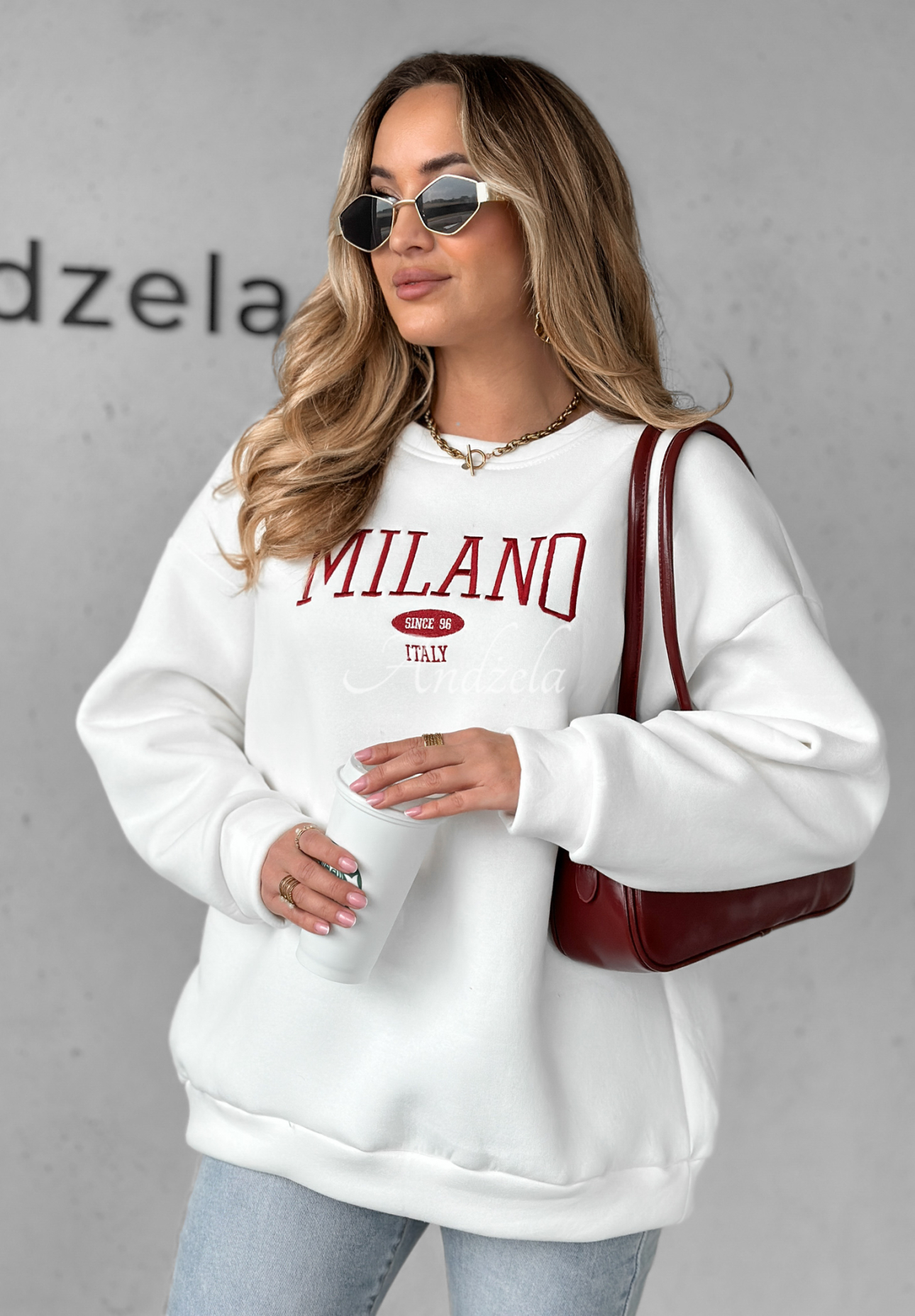 Hanorac oversize cu inscripție Milano Amore