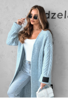 Długi ozdobnie pleciony Cardigan Raindrop Reverie albastru azuriu