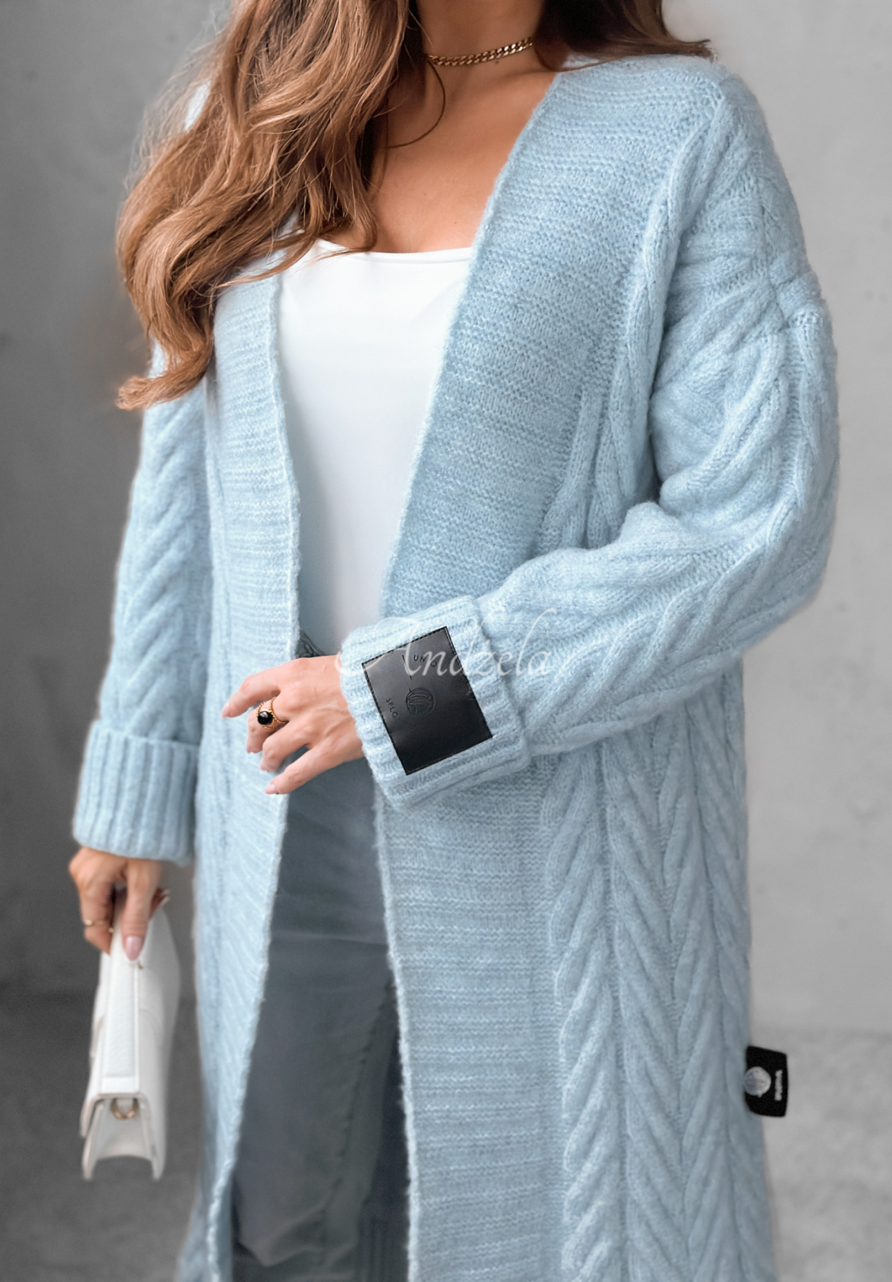 Cardigan lung împletit decorativ Raindrop Reverie