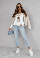 Pulover oversize z misiem Casual Teddy ecru