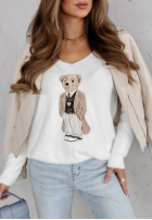 Pulover oversize z misiem Casual Teddy ecru