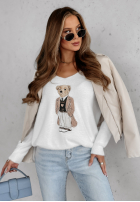 Pulover oversize z misiem Casual Teddy ecru