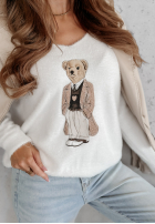 Pulover oversize z misiem Casual Teddy ecru