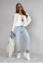 Pulover oversize z misiem Casual Teddy ecru