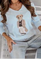 Pulover oversize z misiem Casual Teddy albastru azuriu