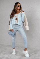 Pulover oversize z misiem Casual Teddy albastru azuriu