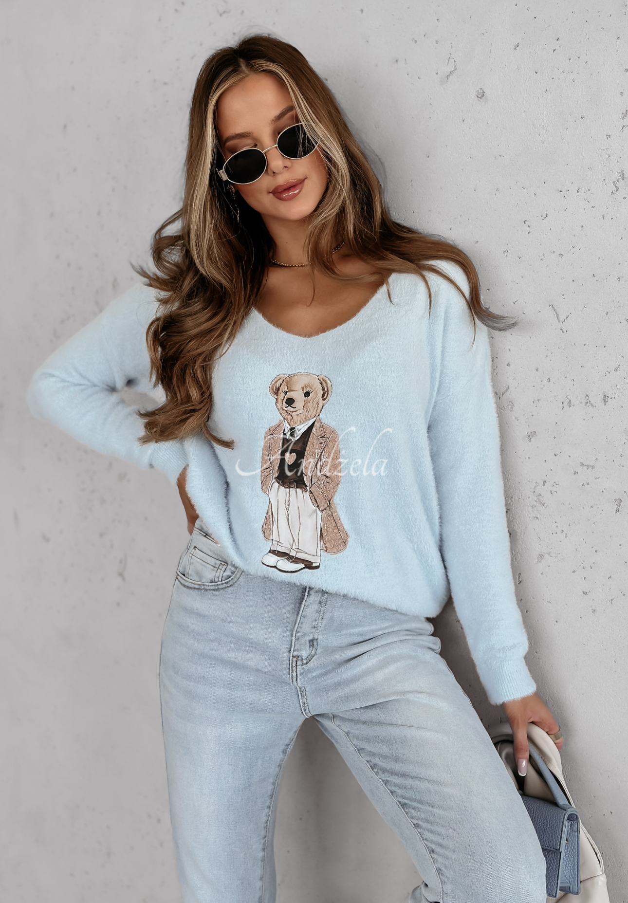 Pulover oversize Casual Teddy cu ursuleț