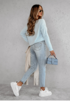 Pulover oversize z misiem Casual Teddy albastru azuriu