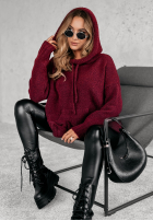 Pulover oversize z kapturem Carra burgundowy