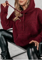 Pulover oversize z kapturem Carra burgundowy