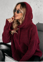 Pulover oversize z kapturem Carra burgundowy