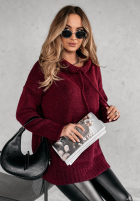 Pulover oversize z kapturem Carra burgundowy