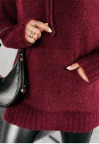 Pulover oversize z kapturem Carra burgundowy