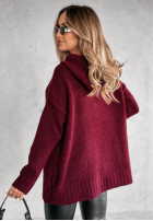 Pulover oversize z kapturem Carra burgundowy