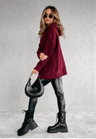 Pulover oversize z kapturem Carra burgundowy