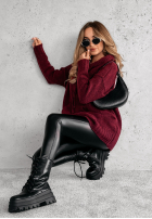 Pulover oversize z kapturem Carra burgundowy