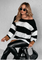 Pulover oversize w paski Get Up Early negru-Alb