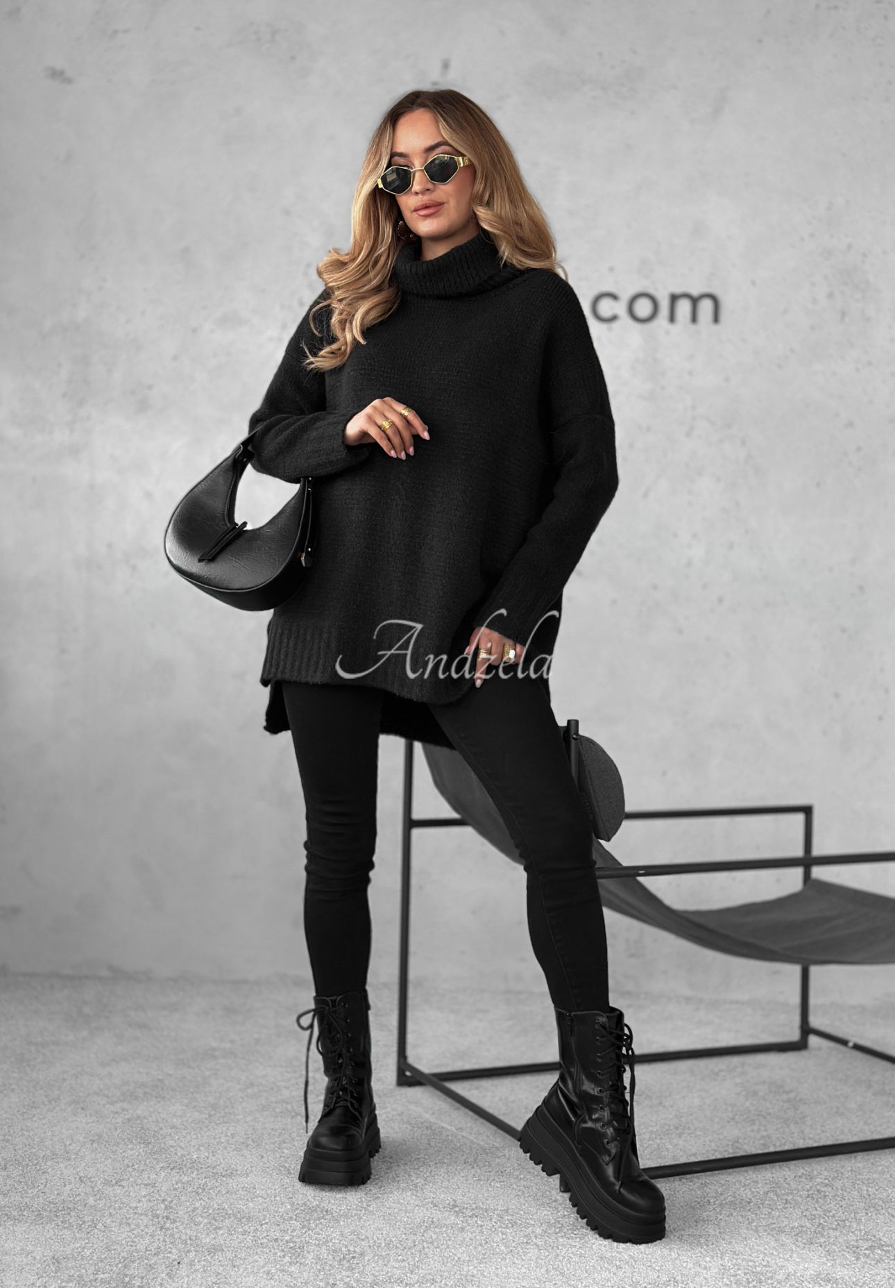 Pulover oversize cu guler rol Benin