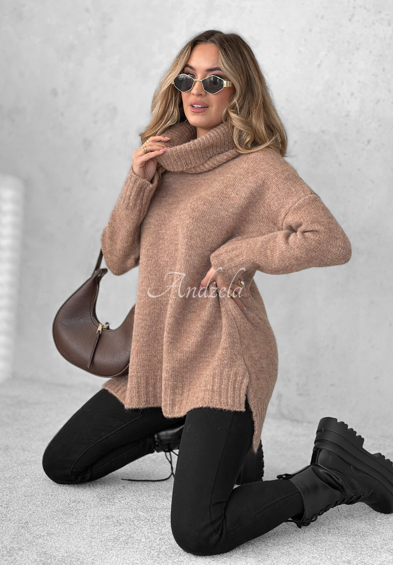 Pulover oversize cu guler rol Benin