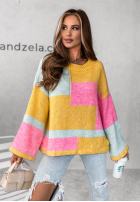 Pulover oversize Choose Happiness żółto-de culoarea mentei