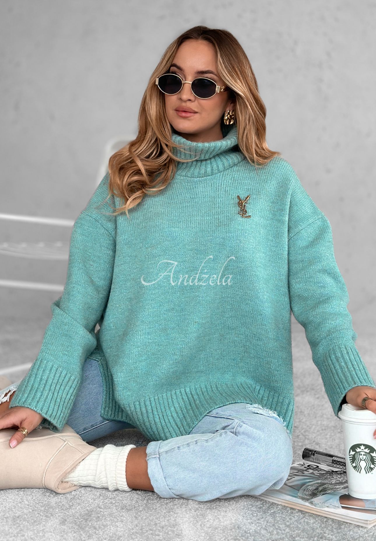 Pulover oversize Camille cu guler